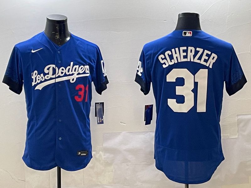 Men Los Angeles Dodgers 31 Scherzer Blue City Edition Elite Nike 2025 MLB Jersey style 1